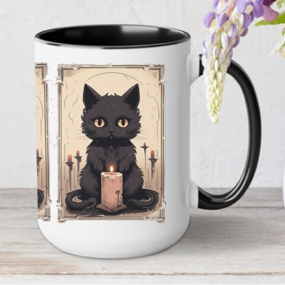 Halloween 🎃 Tarot Card Black Cat ceramic coffee mug - Picture 3 of 3